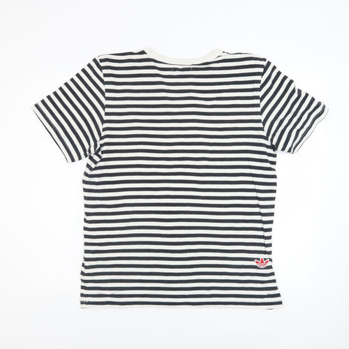Adidas Men's Black & White Striped Cotton T-Shirt M Classic Fit