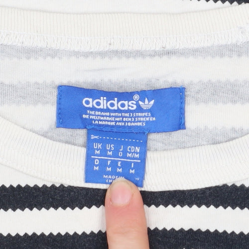 Adidas Men's Black & White Striped Cotton T-Shirt M Classic Fit
