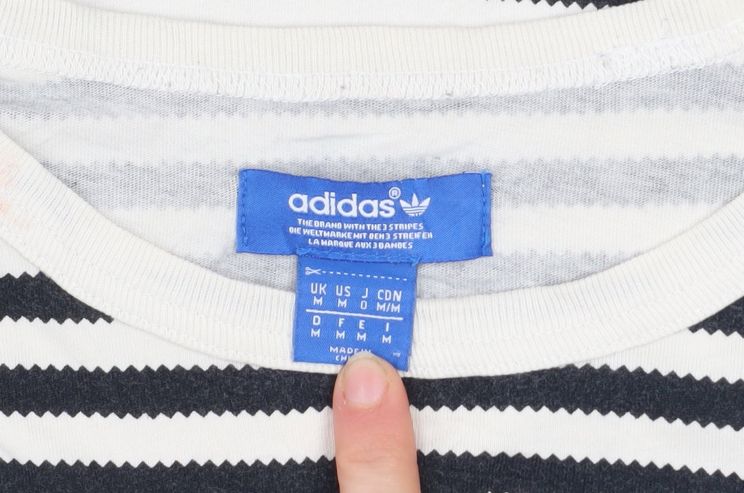 Adidas Men's Black & White Striped Cotton T-Shirt M Classic Fit