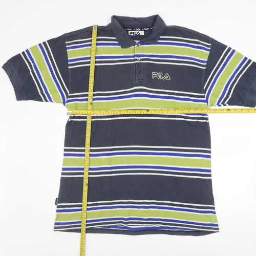 FILA Men's Blue Striped Cotton Retro Polo Shirt Size L