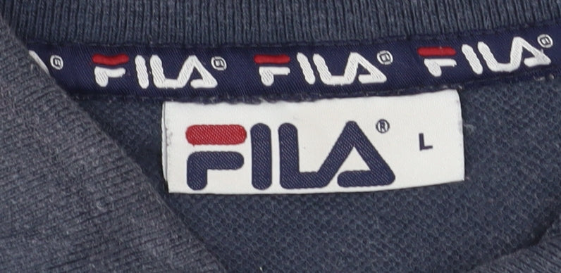 FILA Men's Blue Striped Cotton Retro Polo Shirt Size L