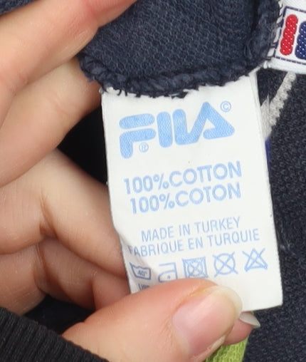 FILA Men's Blue Striped Cotton Retro Polo Shirt Size L