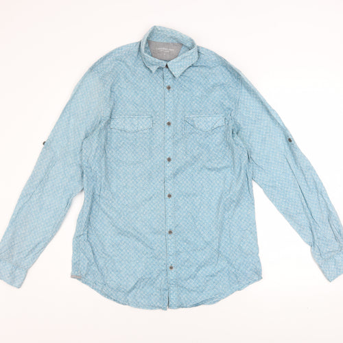 Calvin Klein Jeans Men’s Blue Floral Cotton Long Sleeve Button-Up Shirt Size S