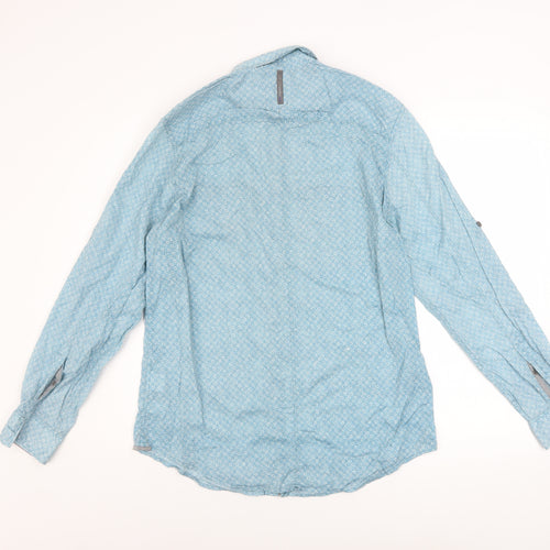 Calvin Klein Jeans Men’s Blue Floral Cotton Long Sleeve Button-Up Shirt Size S