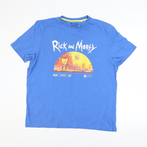 Rick and Morty Men’s Blue Cotton Graphic T-Shirt L Short Sleeve