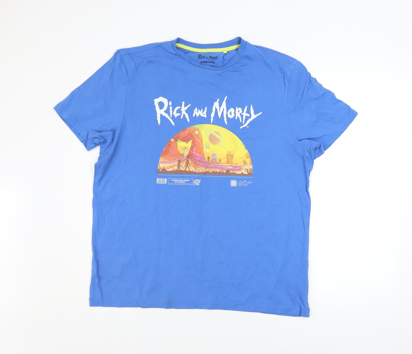Rick and Morty Men’s Blue Cotton Graphic T-Shirt L Short Sleeve