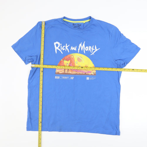 Rick and Morty Men’s Blue Cotton Graphic T-Shirt L Short Sleeve