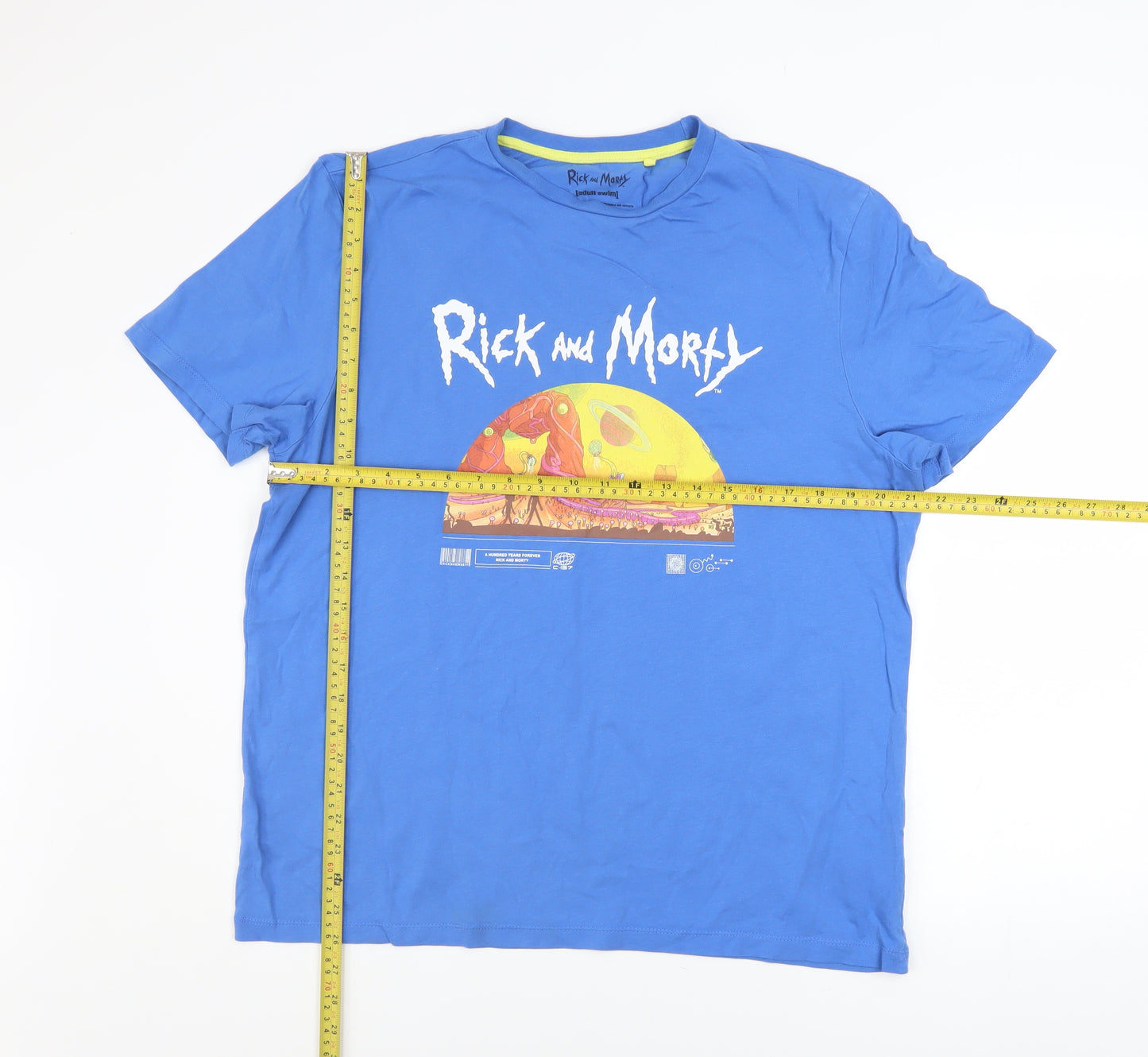 Rick and Morty Men’s Blue Cotton Graphic T-Shirt L Short Sleeve