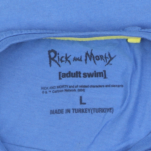 Rick and Morty Men’s Blue Cotton Graphic T-Shirt L Short Sleeve