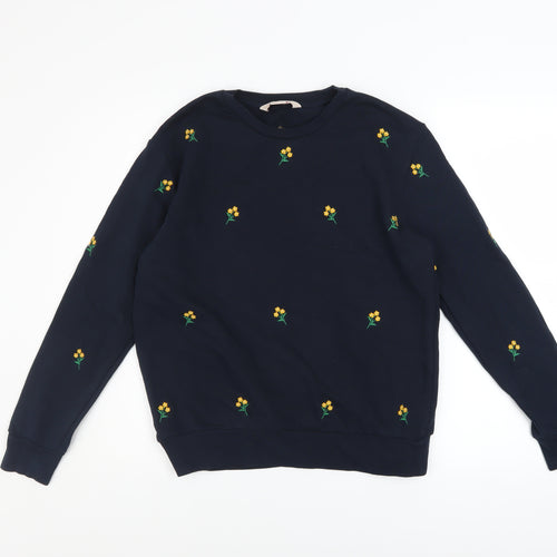 Mauvette Women's Navy Floral Embroidered Pullover Sweatshirt Size 8