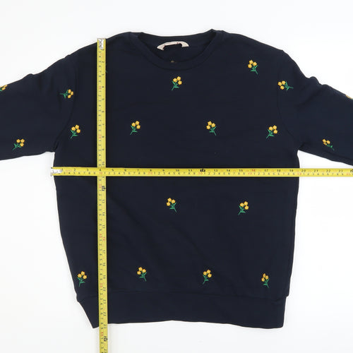Mauvette Women's Navy Floral Embroidered Pullover Sweatshirt Size 8