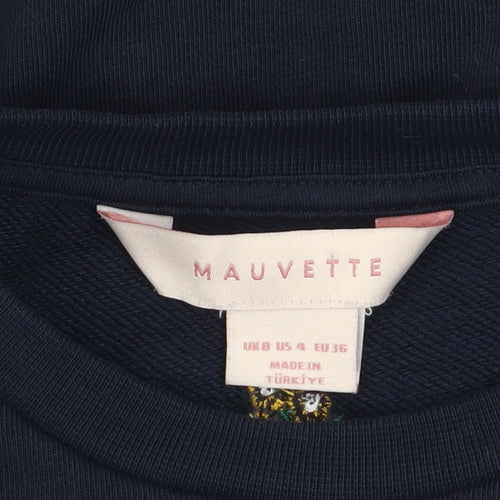 Mauvette Women's Navy Floral Embroidered Pullover Sweatshirt Size 8