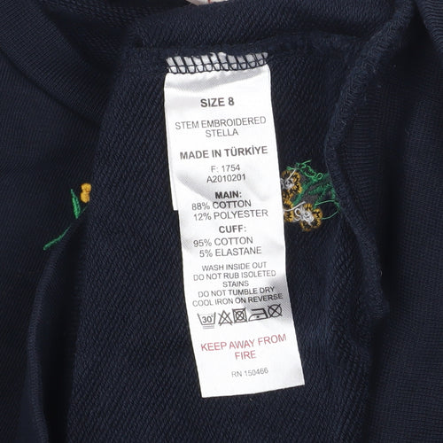 Mauvette Women's Navy Floral Embroidered Pullover Sweatshirt Size 8