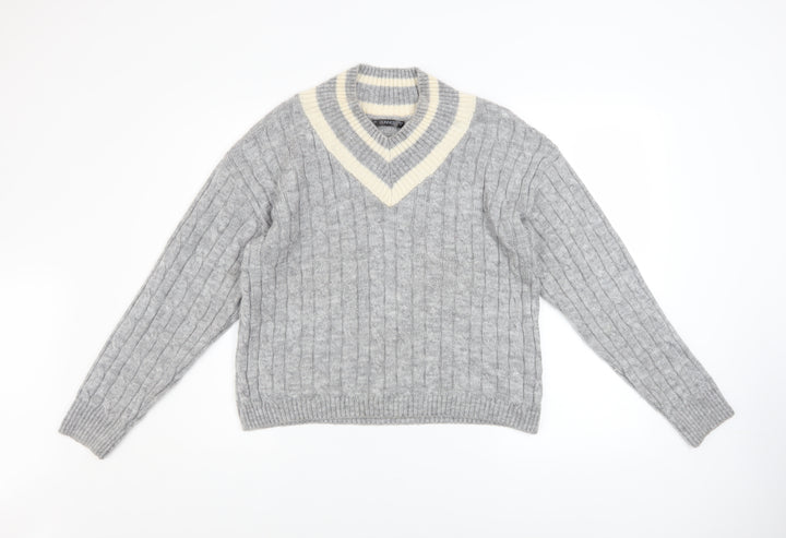 Dunnes Stores Womens Grey Cable-Knit V-Neck Jumper Size S