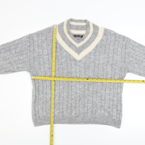 Dunnes Stores Womens Grey Cable-Knit V-Neck Jumper Size S