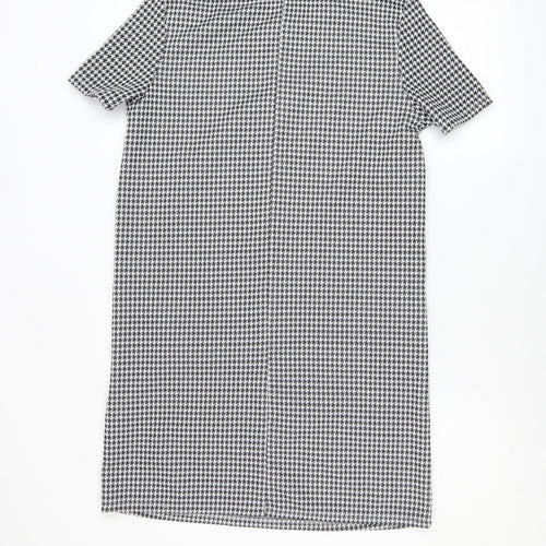 Zara Women Black Houndstooth Shift Dress Size 10 Short Sleeve Classic Style