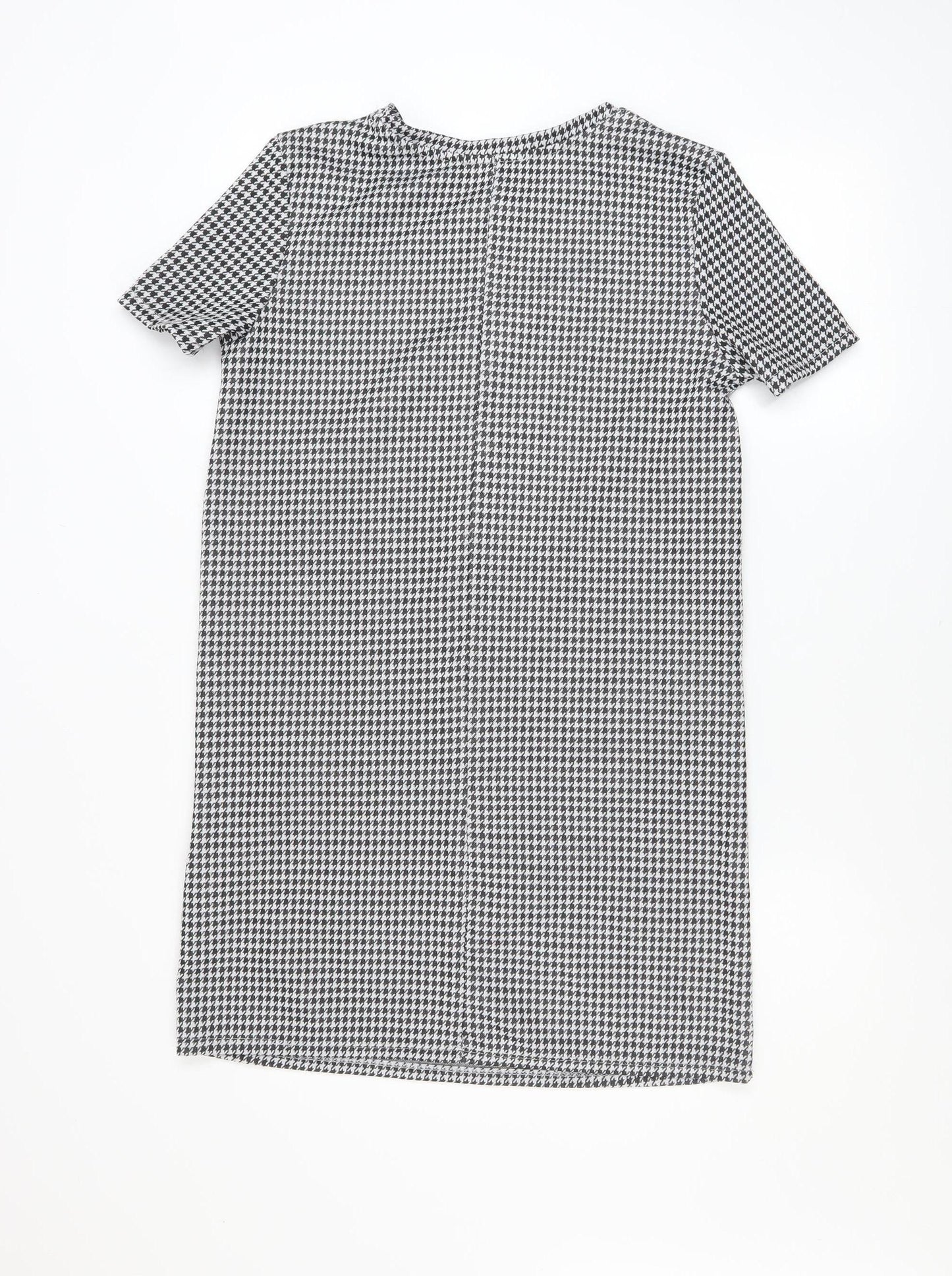 Zara Women Black Houndstooth Shift Dress Size 10 Short Sleeve Classic Style