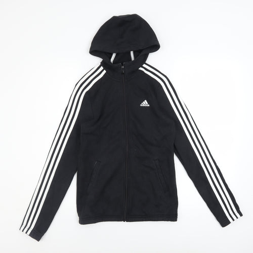 adidas Boys Black Full Zip Hoodie 13-14 Years Regular Fit Sportswear