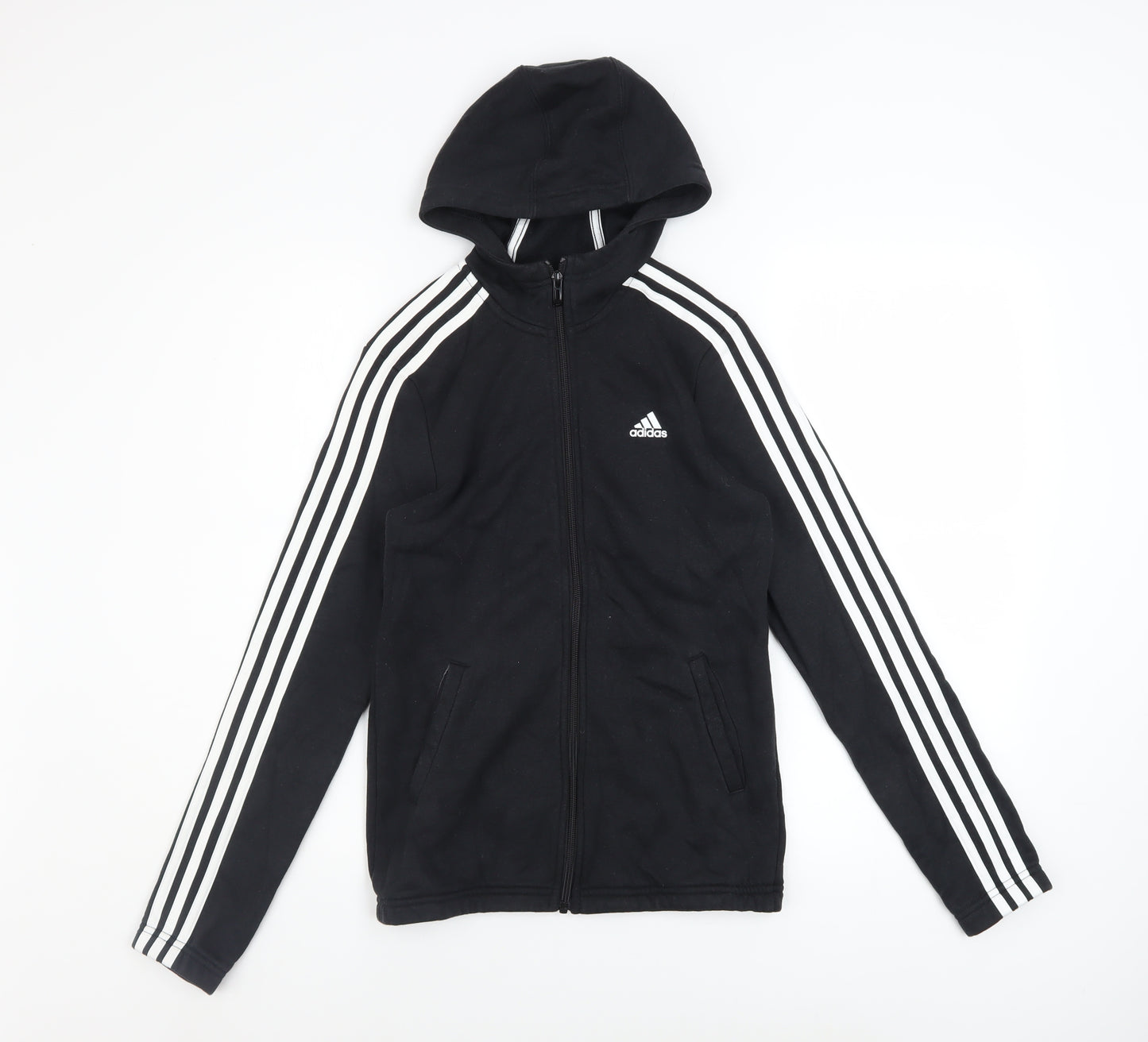 adidas Boys Black Full Zip Hoodie 13-14 Years Regular Fit Sportswear