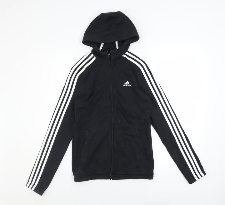 adidas Boys Black Full Zip Hoodie 13-14 Years Regular Fit Sportswear