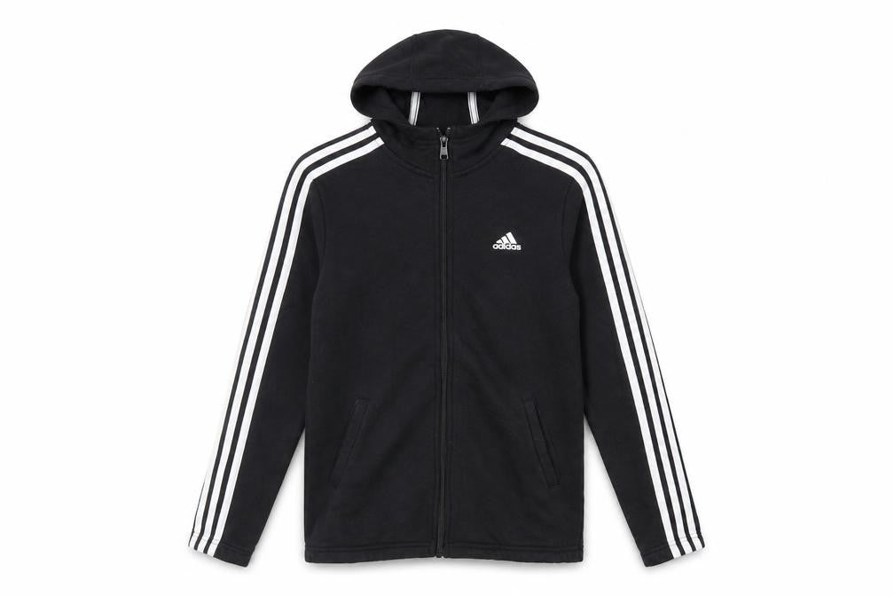 adidas Boys Black Full Zip Hoodie 13-14 Years Regular Fit Sportswear