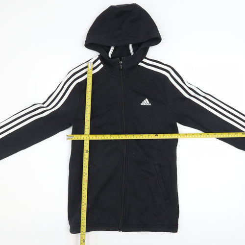 adidas Boys Black Full Zip Hoodie 13-14 Years Regular Fit Sportswear