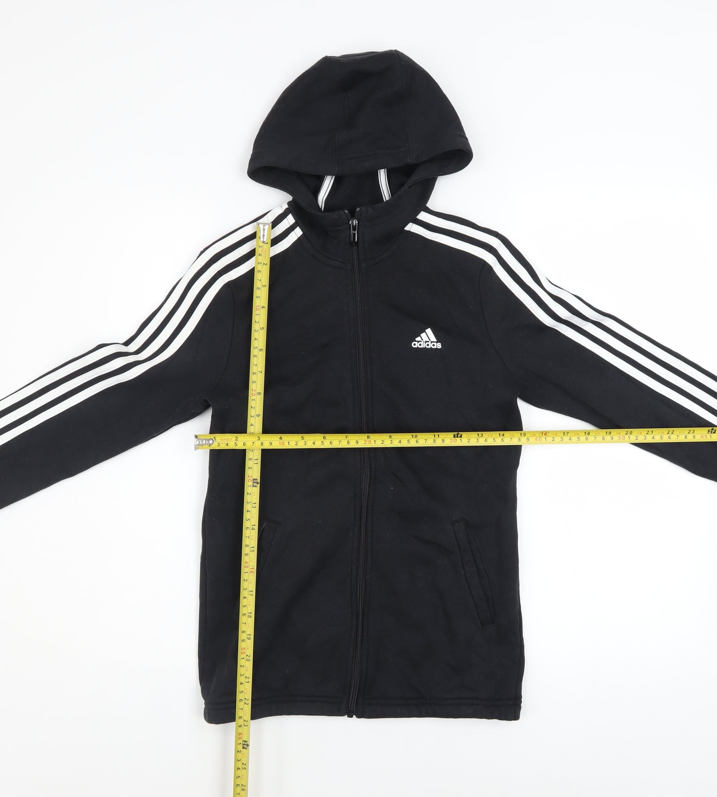 adidas Boys Black Full Zip Hoodie 13-14 Years Regular Fit Sportswear