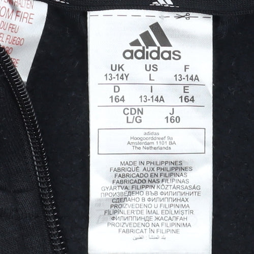 adidas Boys Black Full Zip Hoodie 13-14 Years Regular Fit Sportswear