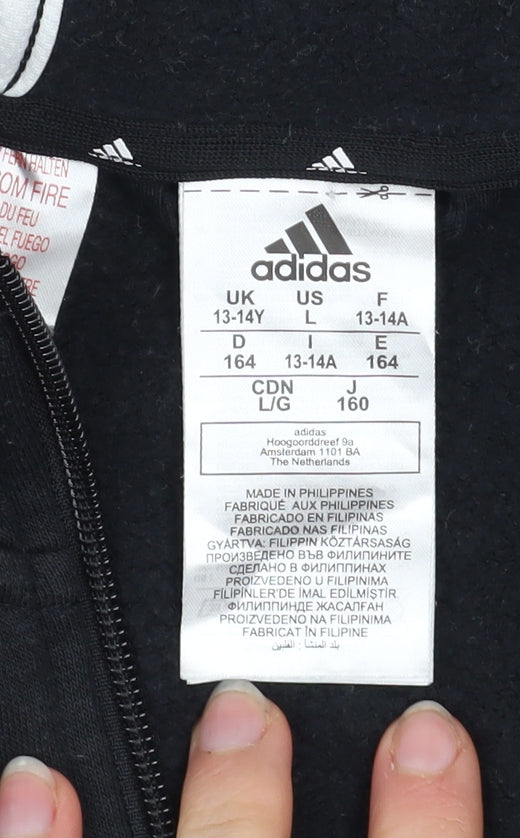 adidas Boys Black Full Zip Hoodie 13-14 Years Regular Fit Sportswear