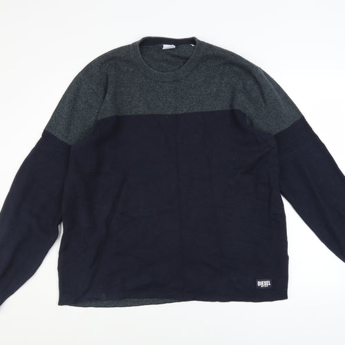 Diesel Men’s Blue Cotton Crew Neck Pullover Jumper Size L