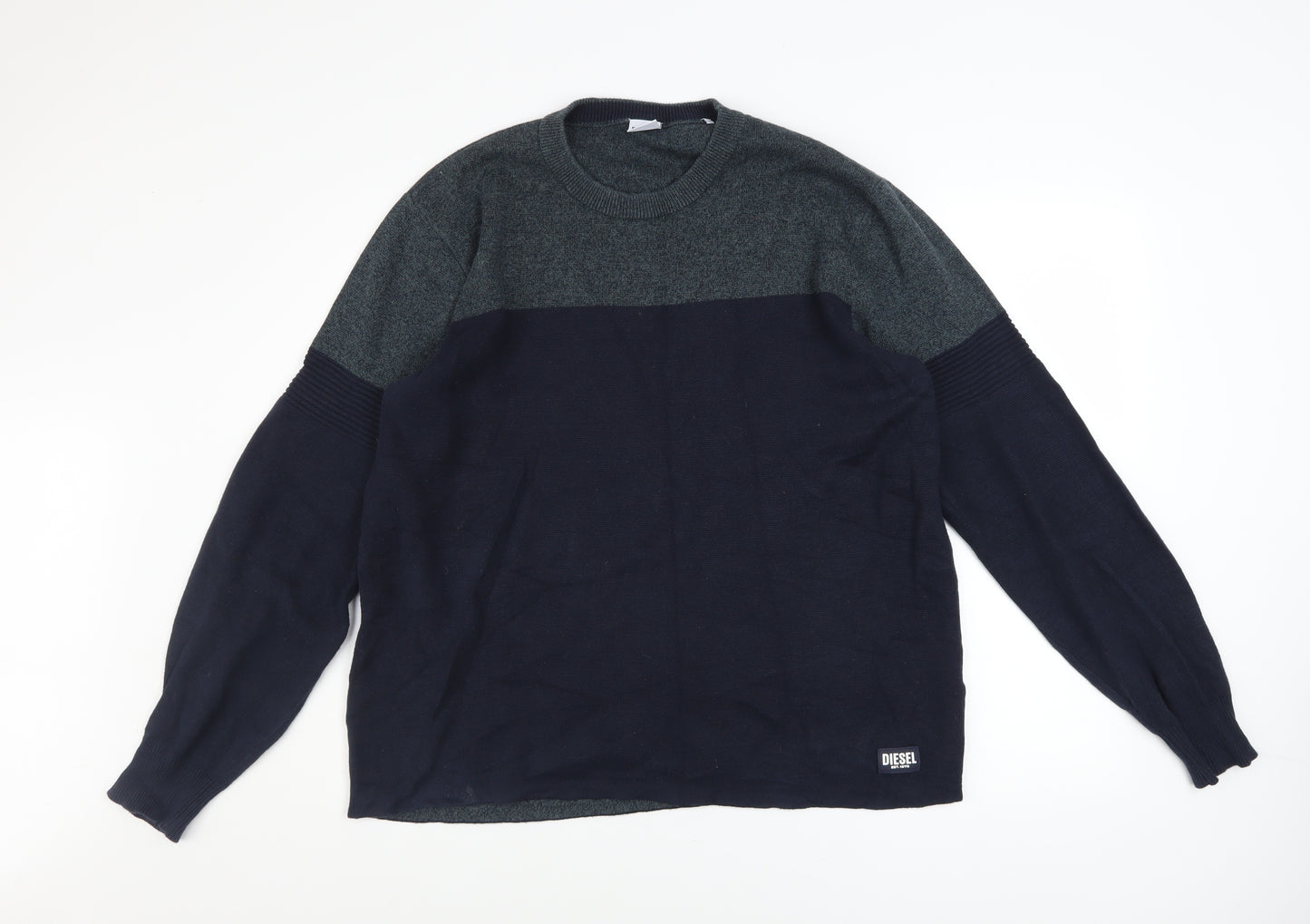 Diesel Men’s Blue Cotton Crew Neck Pullover Jumper Size L