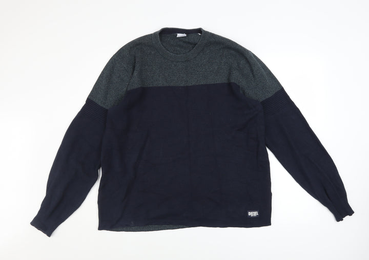 Diesel Men’s Blue Cotton Crew Neck Pullover Jumper Size L