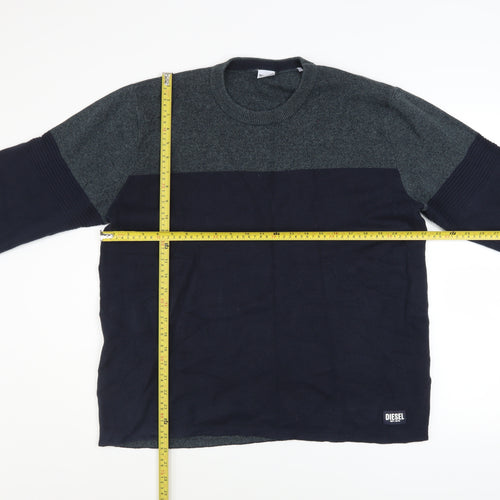 Diesel Men’s Blue Cotton Crew Neck Pullover Jumper Size L