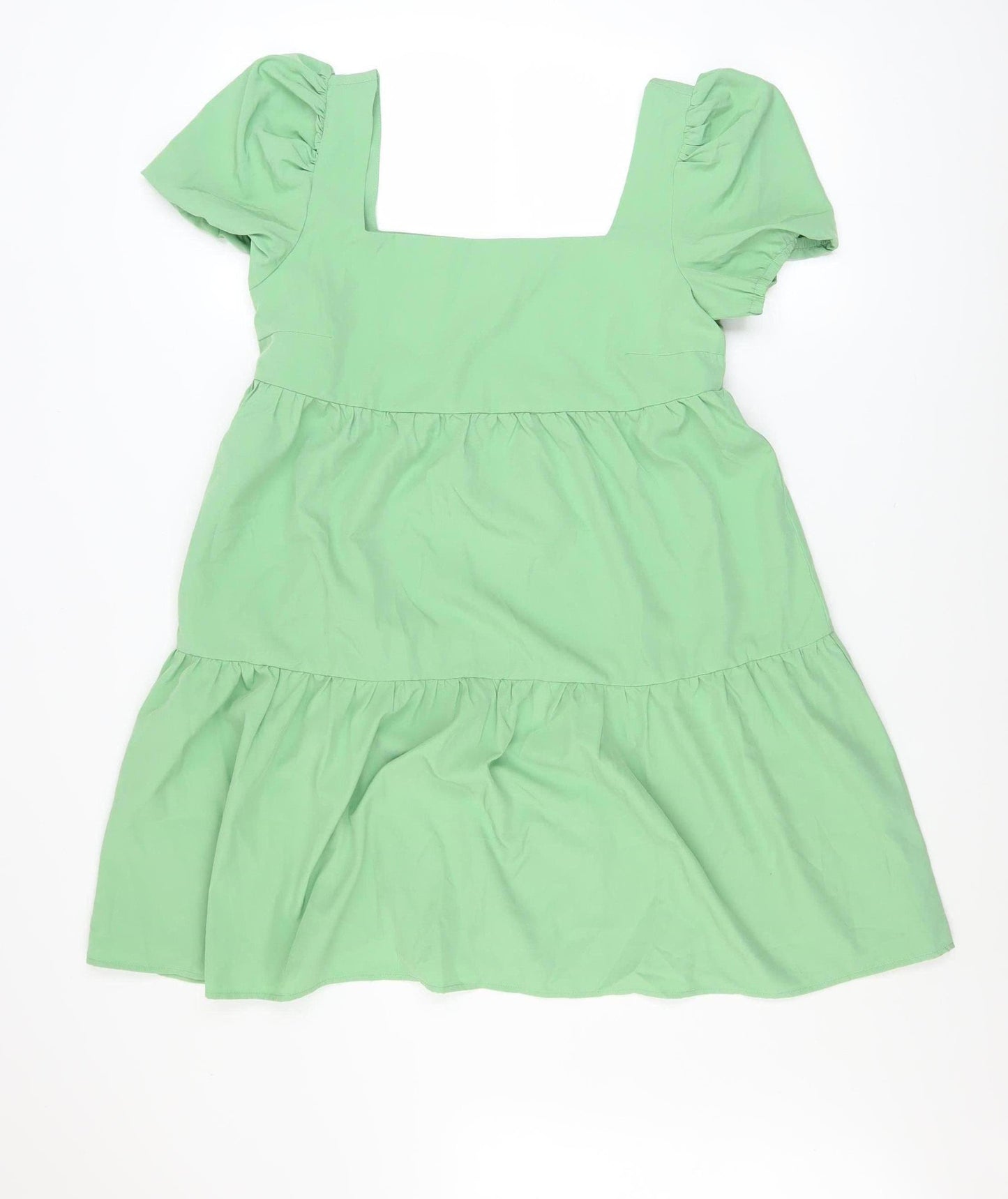 Urban Threads Women’s Green Short A-Line Puff Sleeve Dress Size 10
