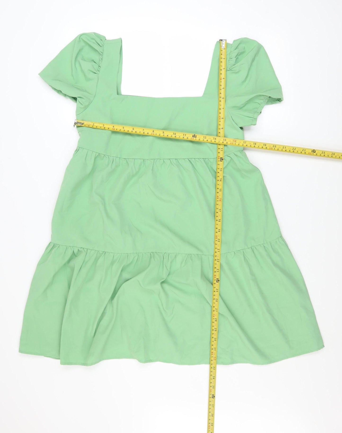 Urban Threads Women’s Green Short A-Line Puff Sleeve Dress Size 10