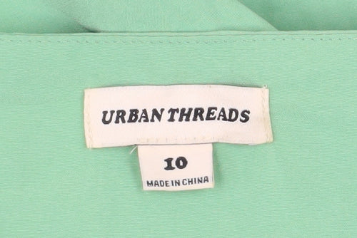 Urban Threads Women’s Green Short A-Line Puff Sleeve Dress Size 10