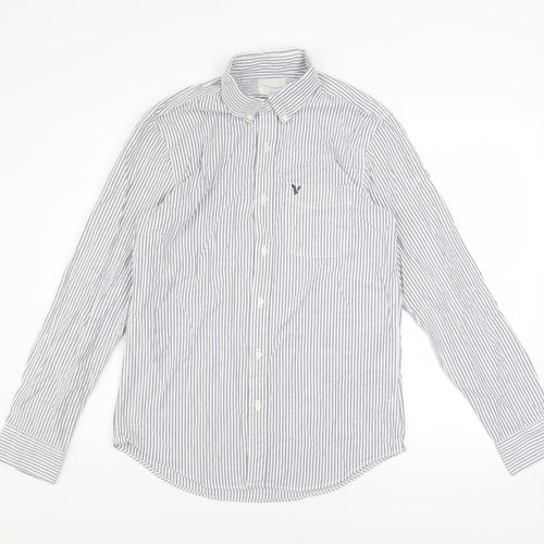 American Eagle Men's Blue Slim Fit Striped Button-Up Shirt M