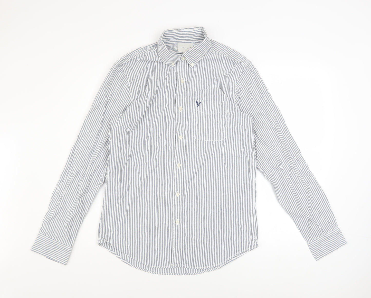 American Eagle Men's Blue Slim Fit Striped Button-Up Shirt M