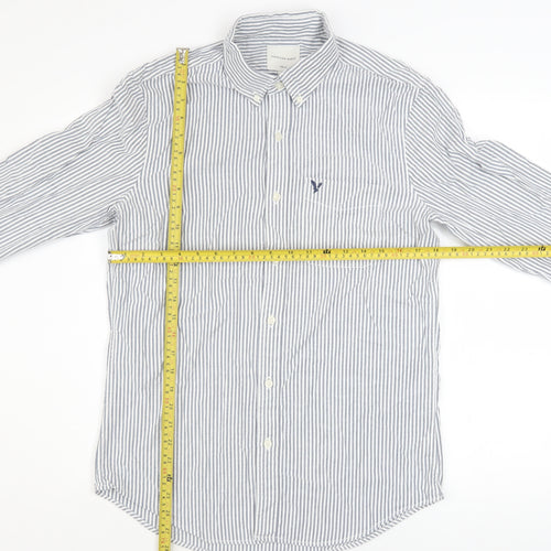 American Eagle Men's Blue Slim Fit Striped Button-Up Shirt M