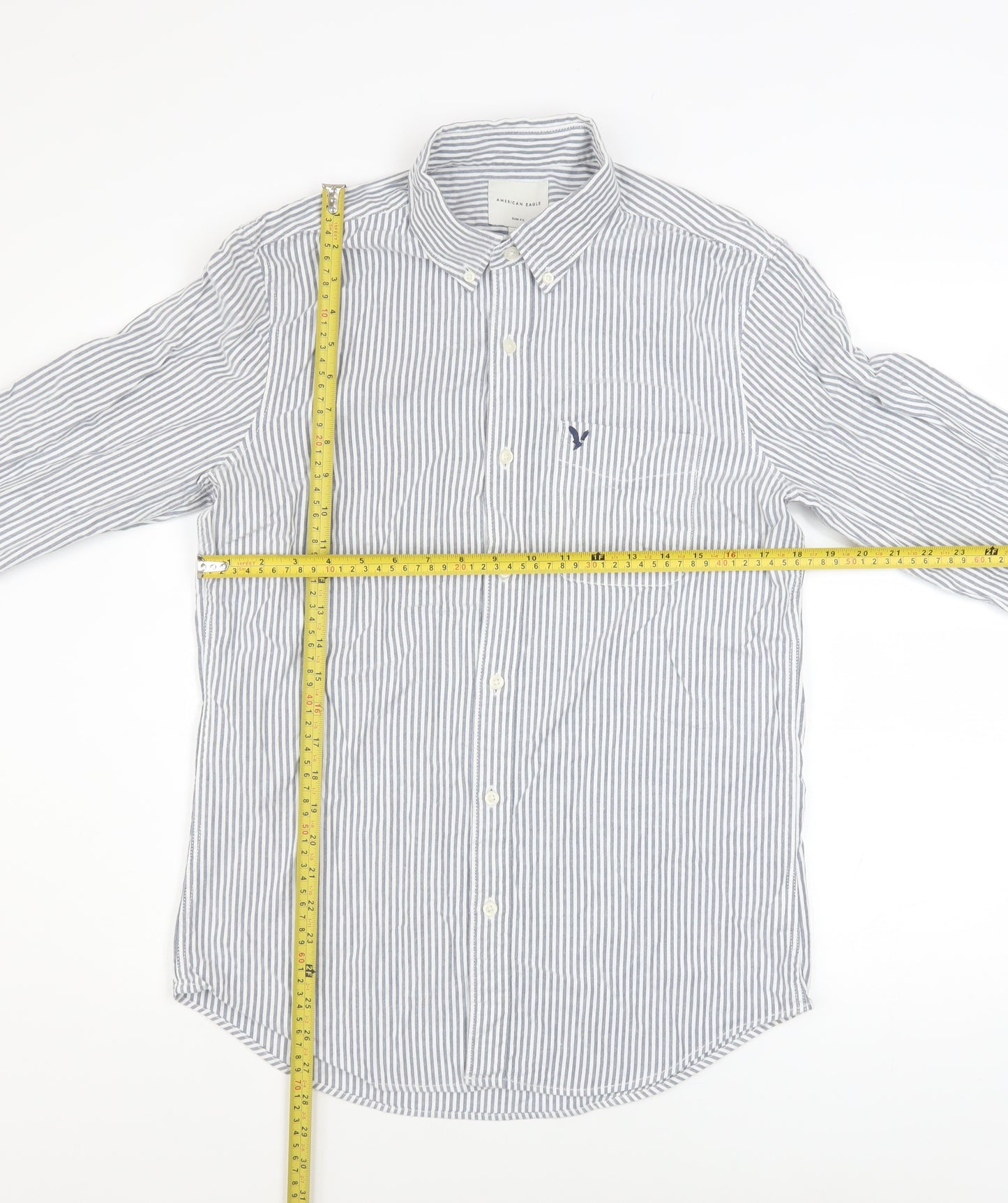American Eagle Men's Blue Slim Fit Striped Button-Up Shirt M