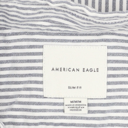 American Eagle Men's Blue Slim Fit Striped Button-Up Shirt M