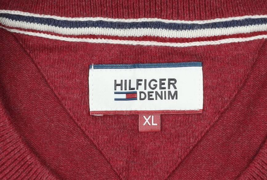Hilfiger Denim Men's Red Cotton Crew Neck Jumper XL