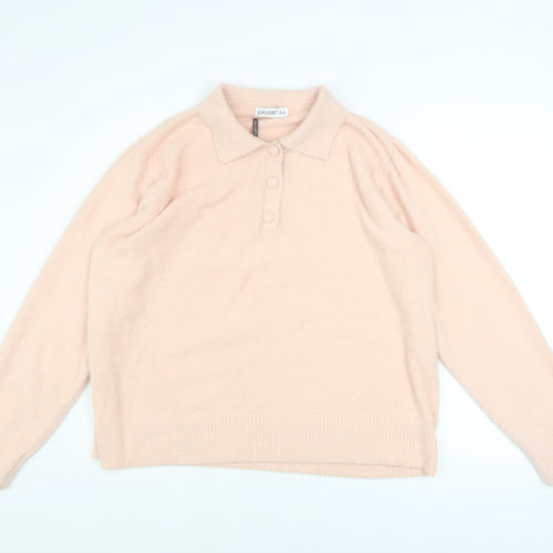 Gallery Women Blush Pink Collared Henley Sweater XL Soft Knit