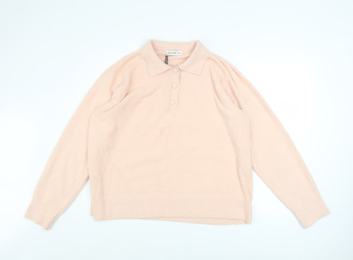 Gallery Women Blush Pink Collared Henley Sweater XL Soft Knit