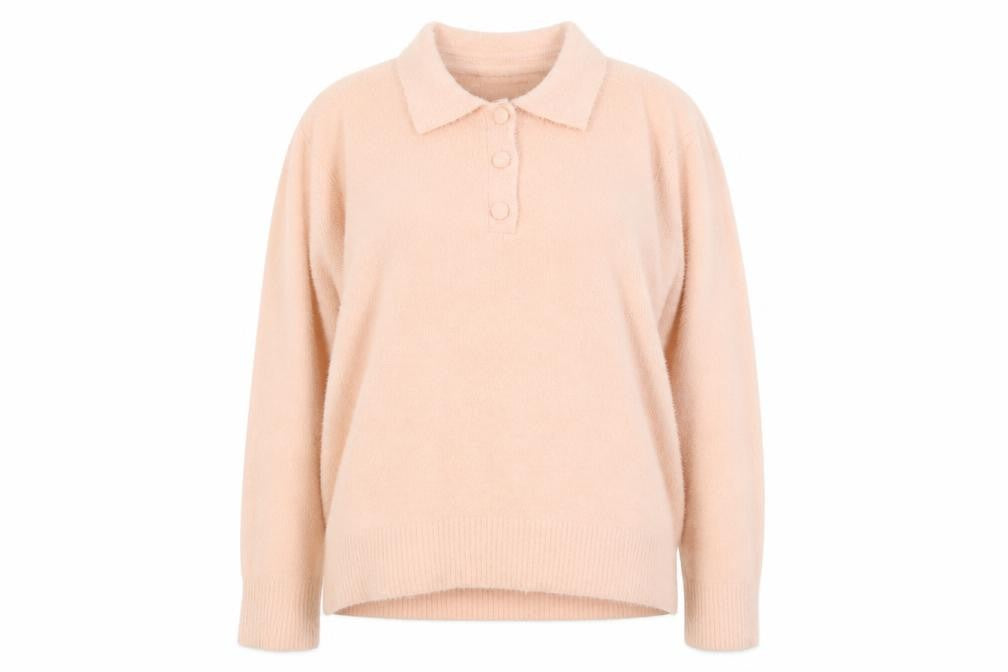 Gallery Women Blush Pink Collared Henley Sweater XL Soft Knit