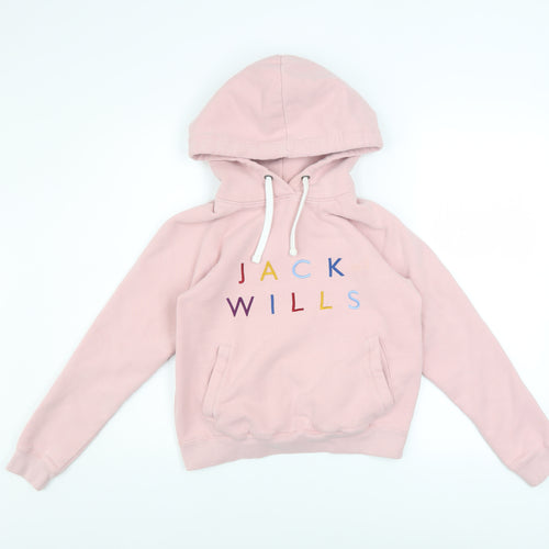 Jack Wills Women Pink Embroidered Logo Pullover Hoodie UK 8