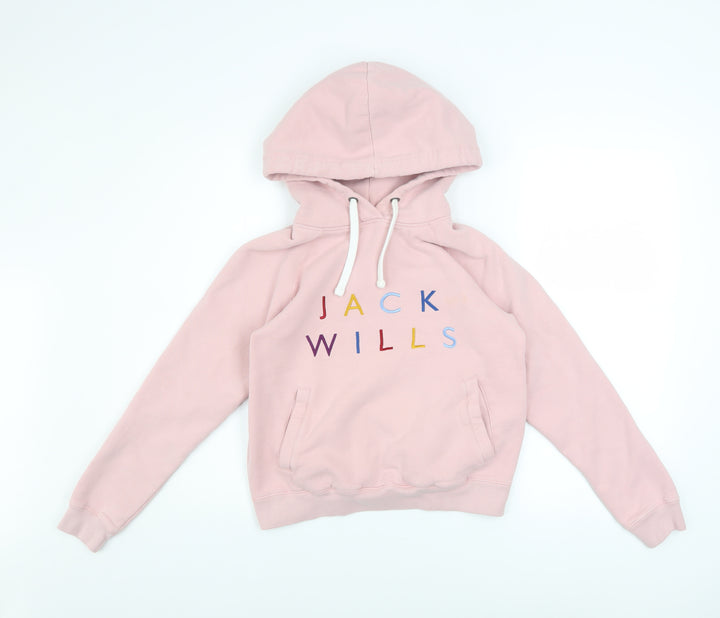 Jack Wills Women Pink Embroidered Logo Pullover Hoodie UK 8