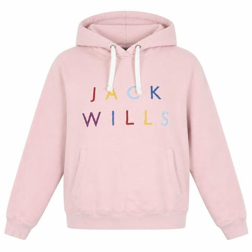 Jack Wills Women Pink Embroidered Logo Pullover Hoodie UK 8