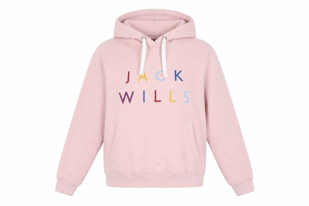 Jack Wills Women Pink Embroidered Logo Pullover Hoodie UK 8