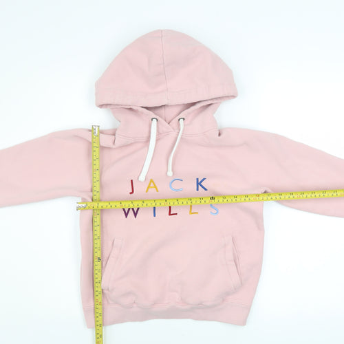 Jack Wills Women Pink Embroidered Logo Pullover Hoodie UK 8